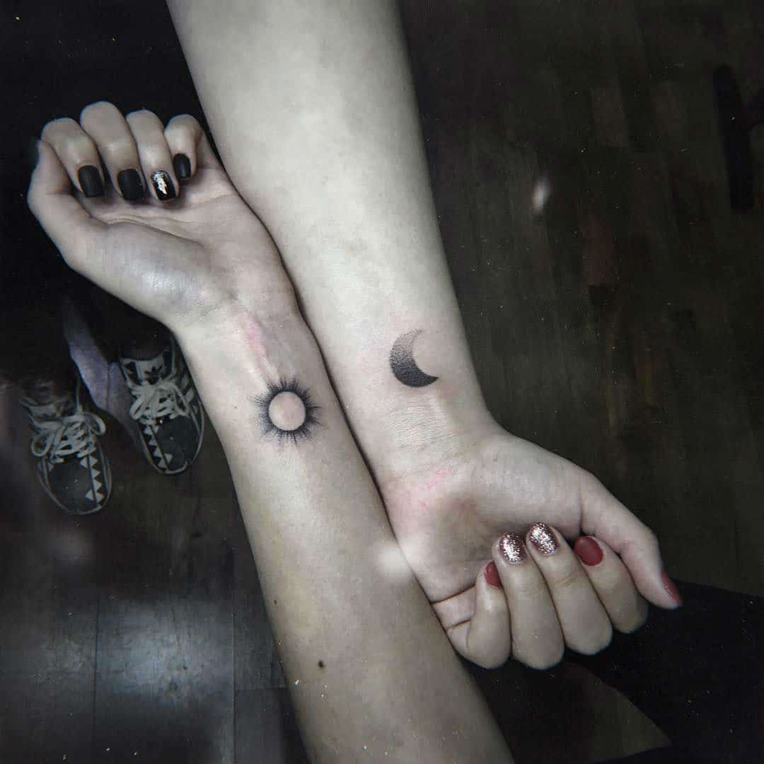 Sun and Moon Best Friend Tattoo Idea