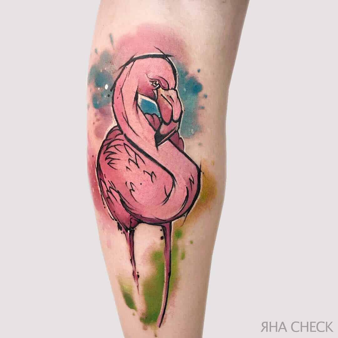 Traditional Flash Tattoo Tiki Flamingo Tattoo Idea  BlackInk