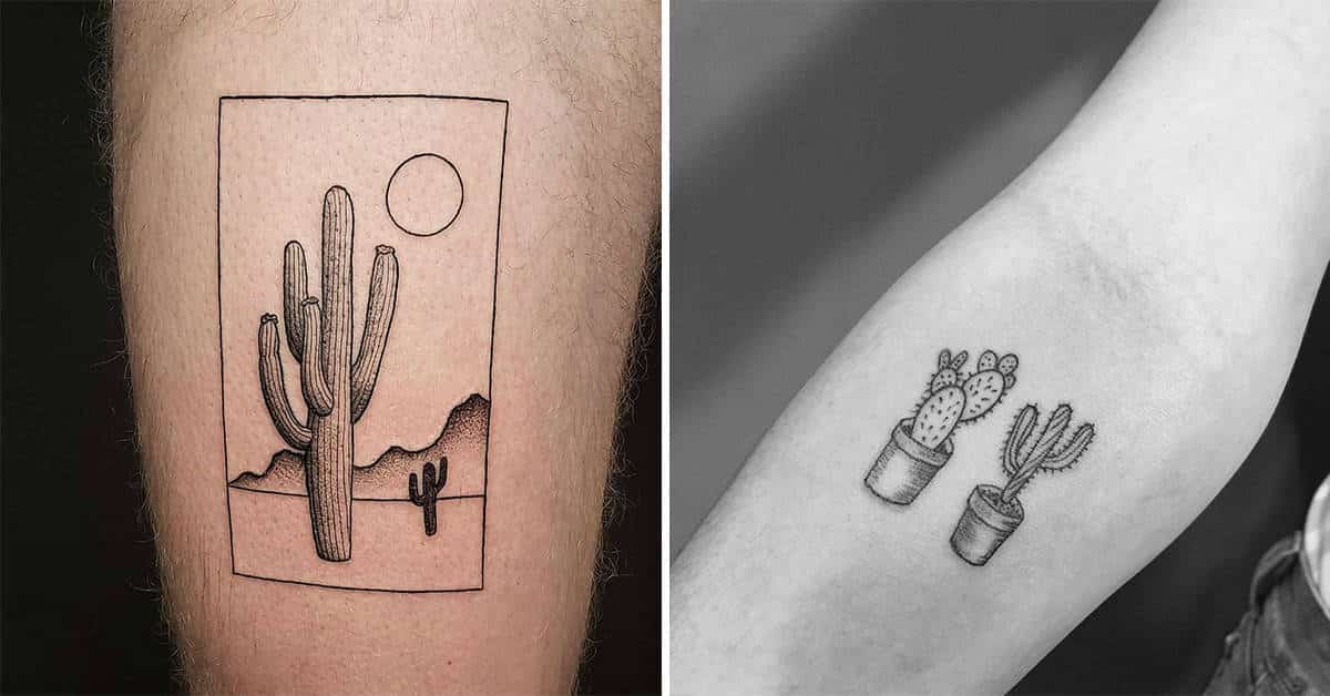 Small Outline Cactus Tattoo On Ankle