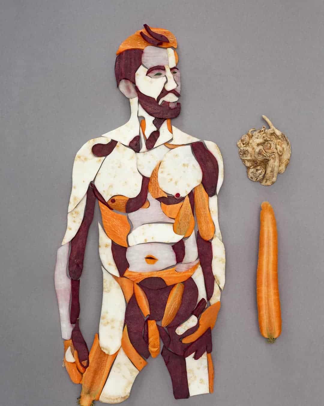 vegetable art in the shape of a man