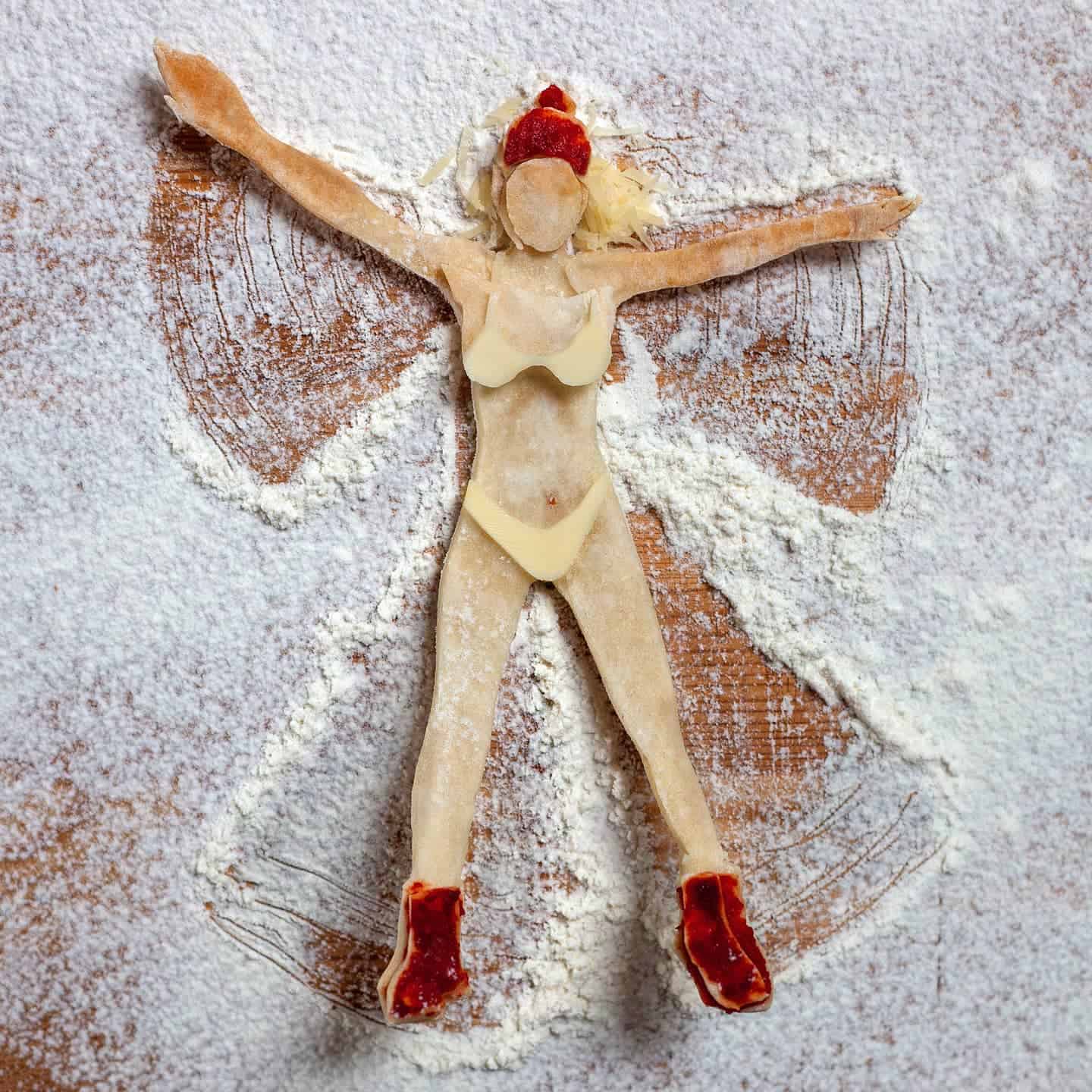 vegetable art of lady in the snow with bikini