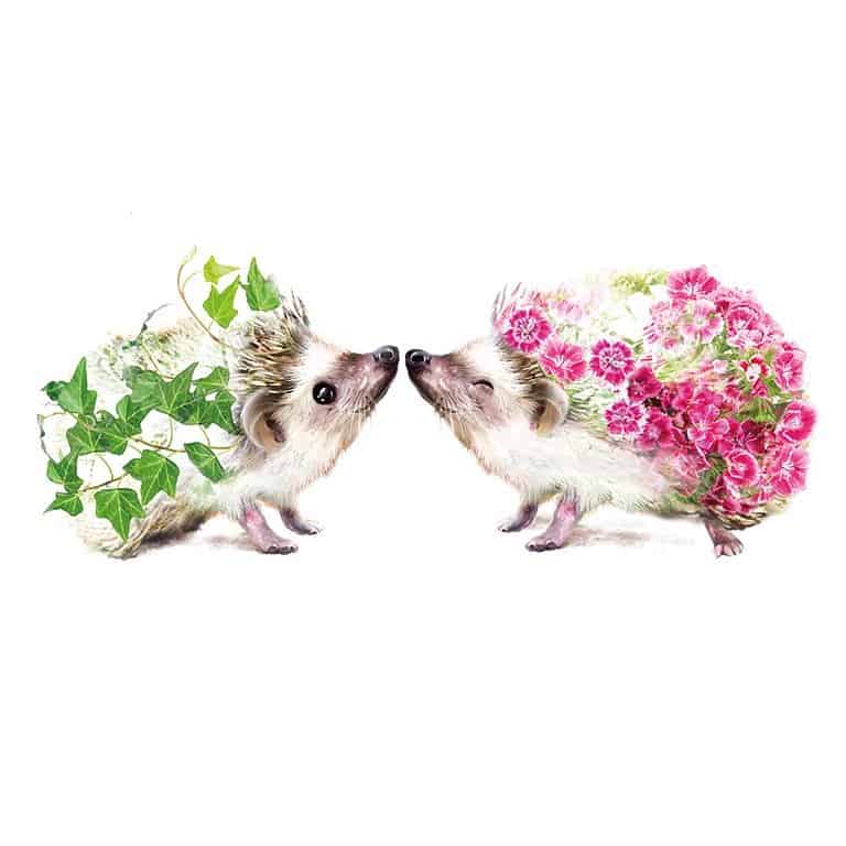 a cute painting of hedgehogs kissing