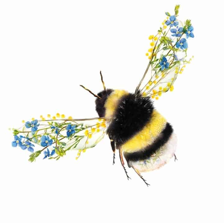 colorful painting of a bee with flowers on its wings