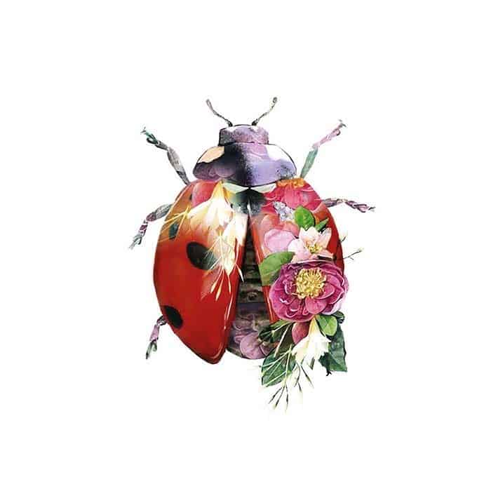 a lady bug painting with flowers on its back
