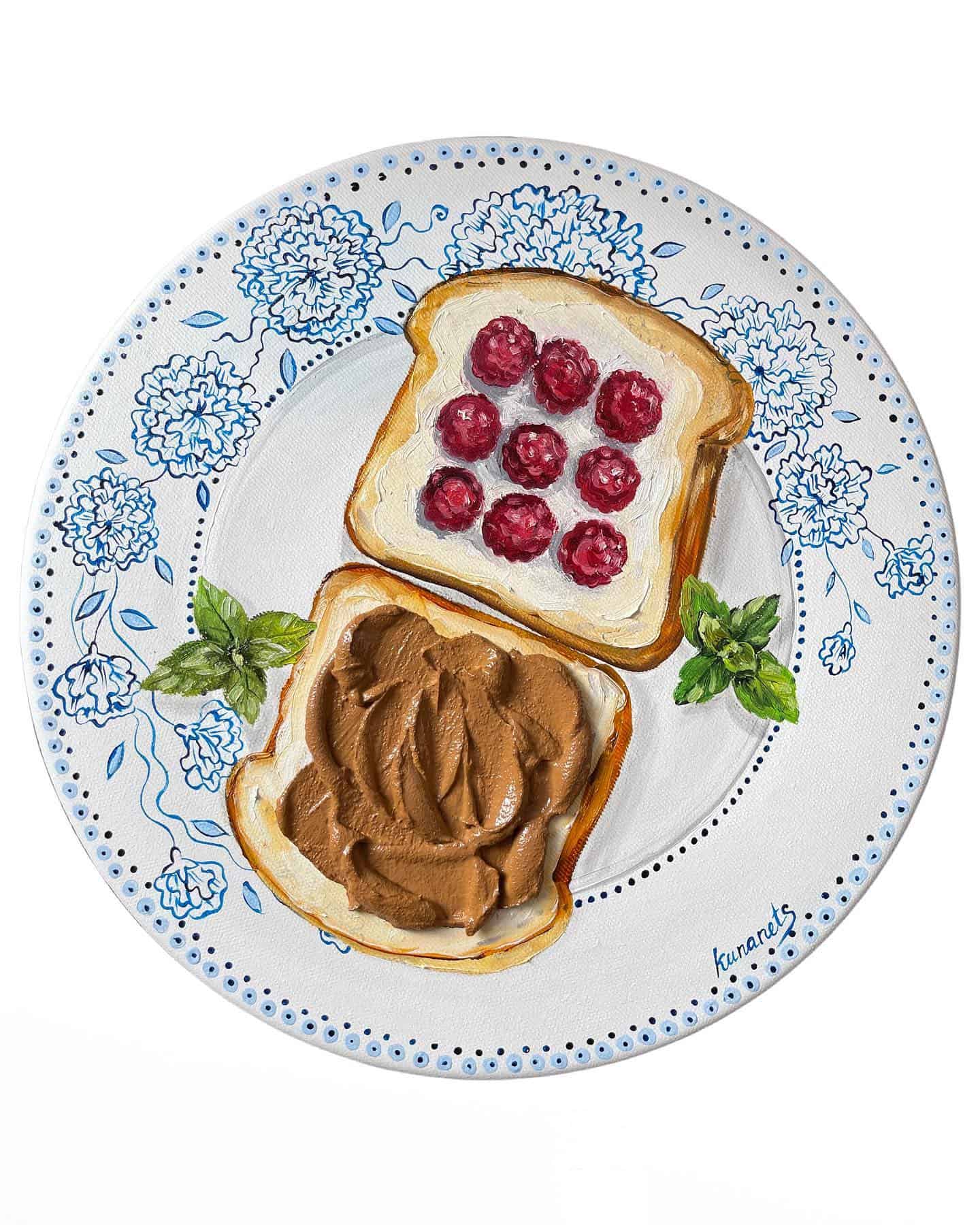 oil painting art of toast with nutella