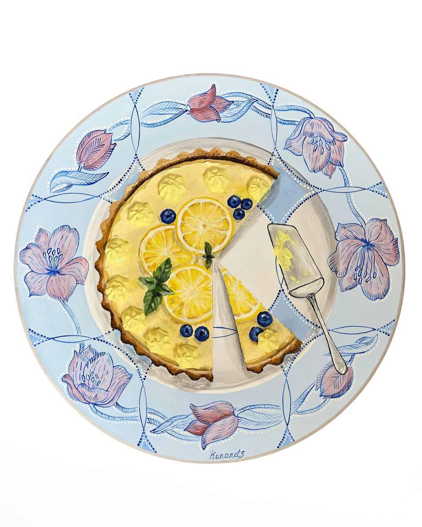 stunning oil painting art of a lemon cheesecake