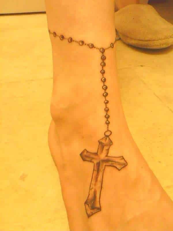 rosary beads tattoo on womens ankle