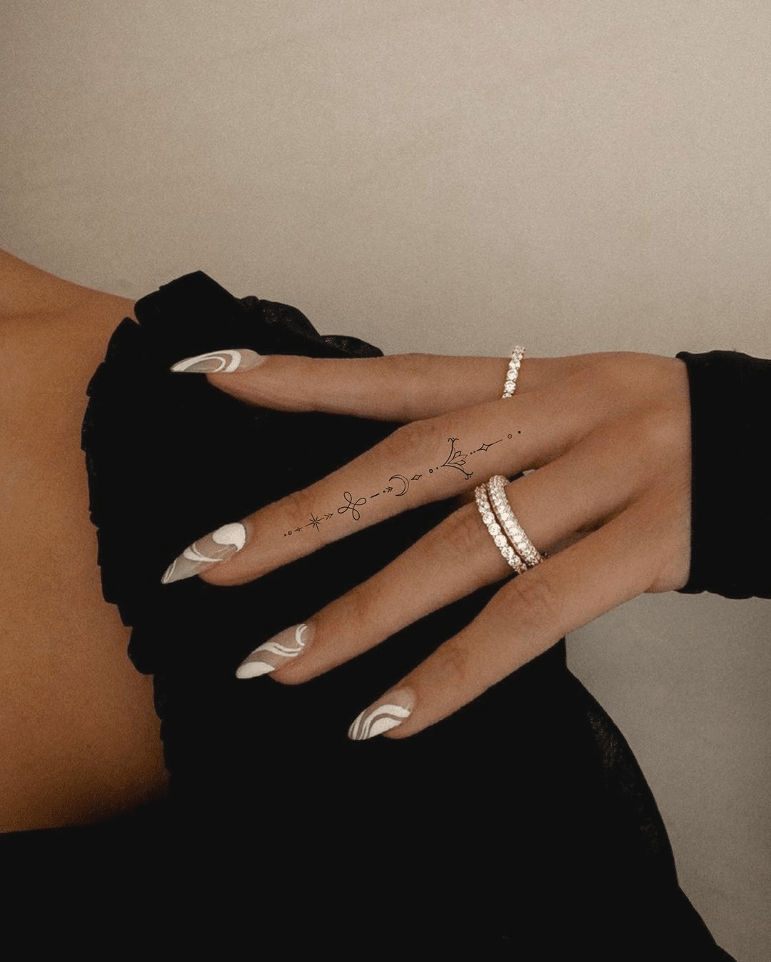 line art finger tattoo design for girls