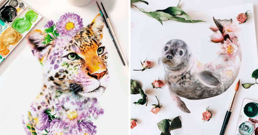 beautiful paintings of animals covered on flowers