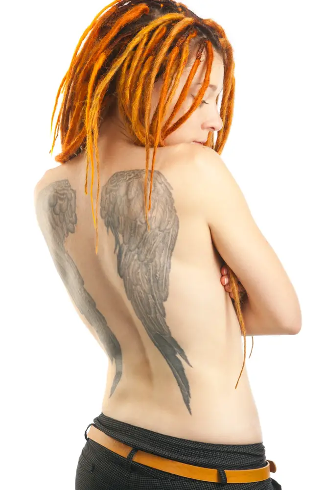 angel wing back tattoo