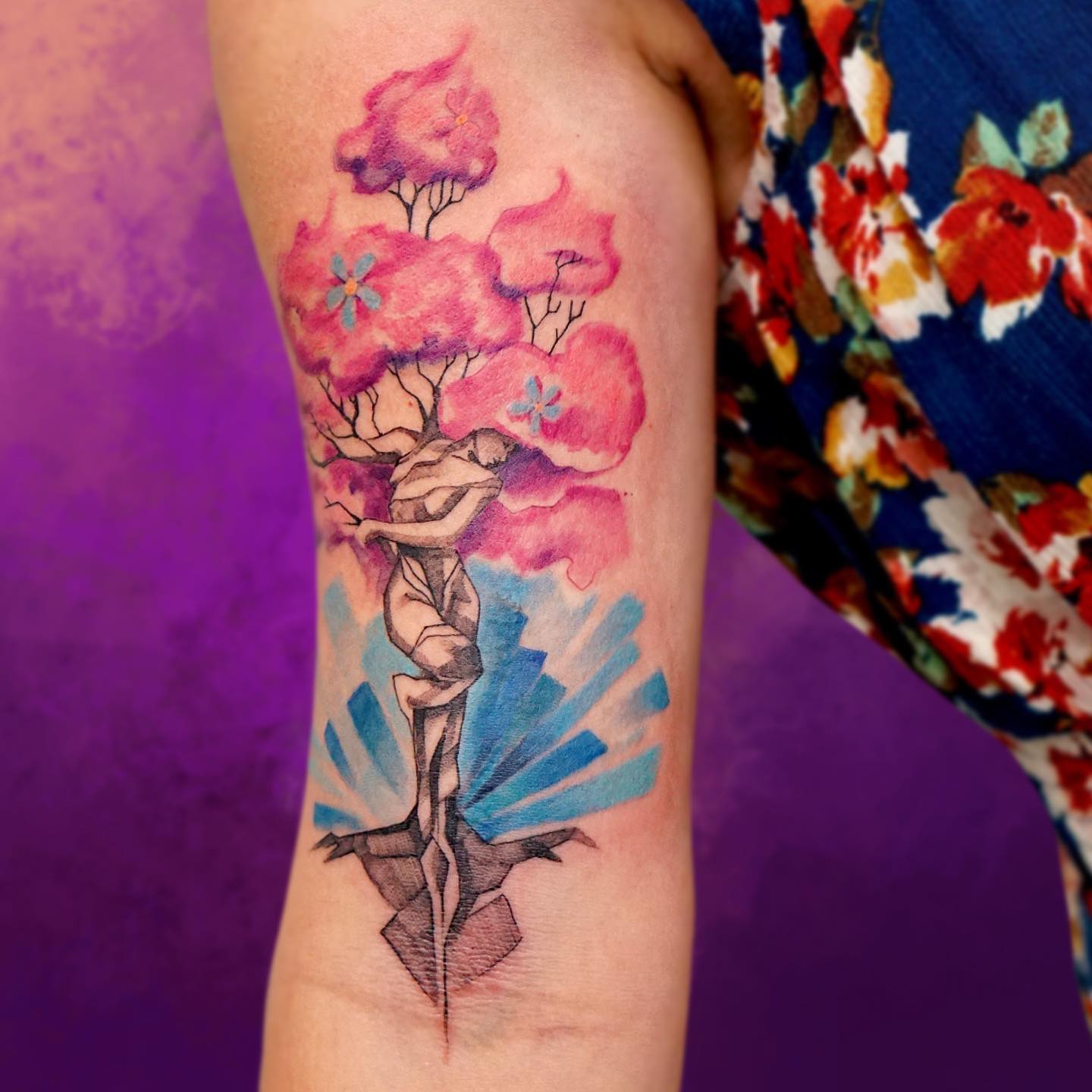 nature female colorful tattoo