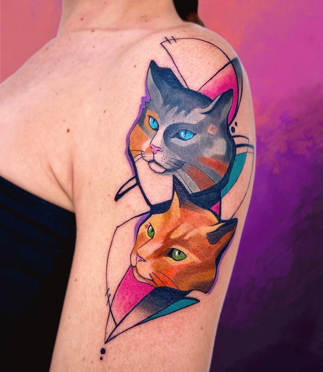 colorful cats tattoo design