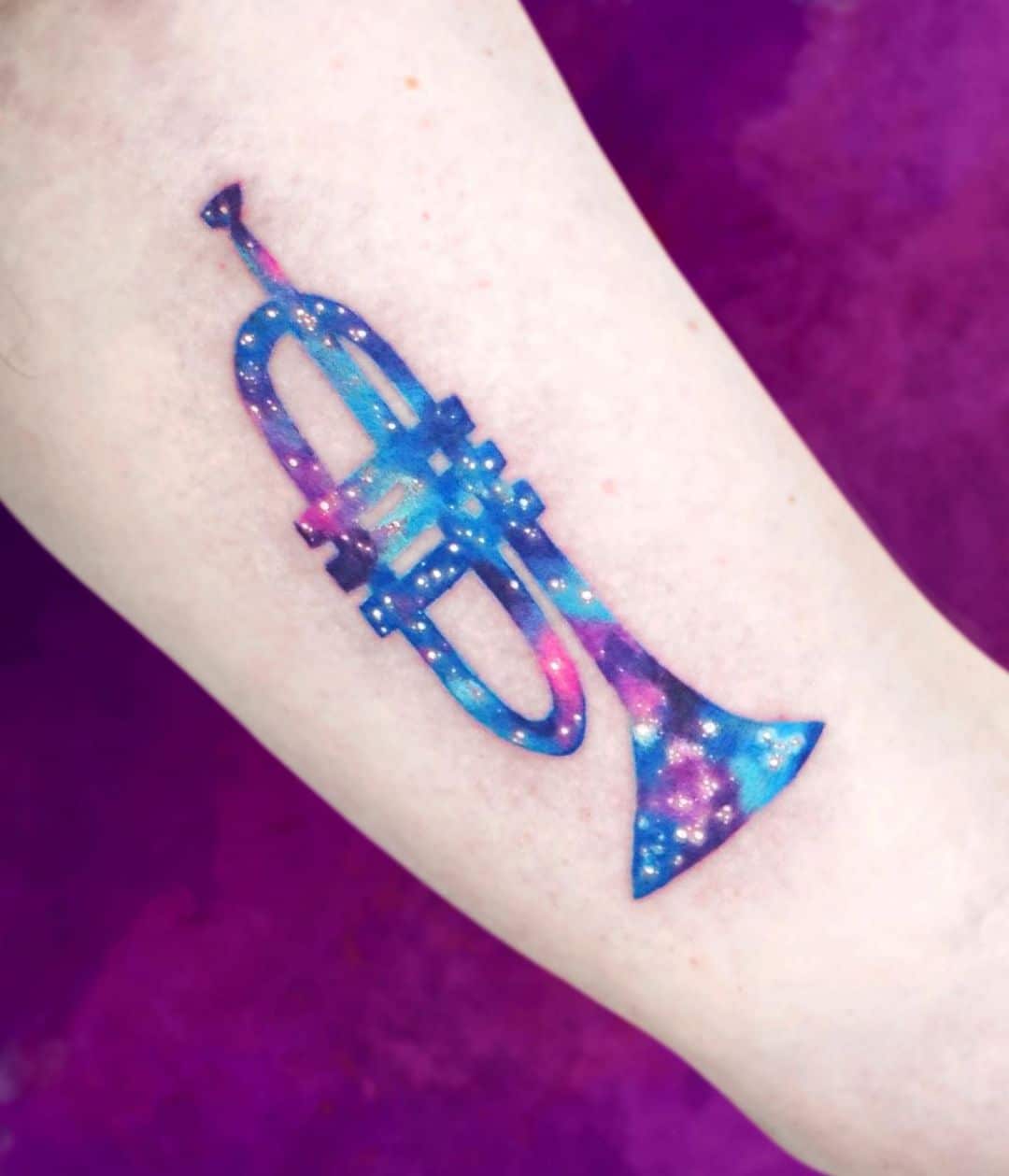 galaxy trumpet colorful tattoo
