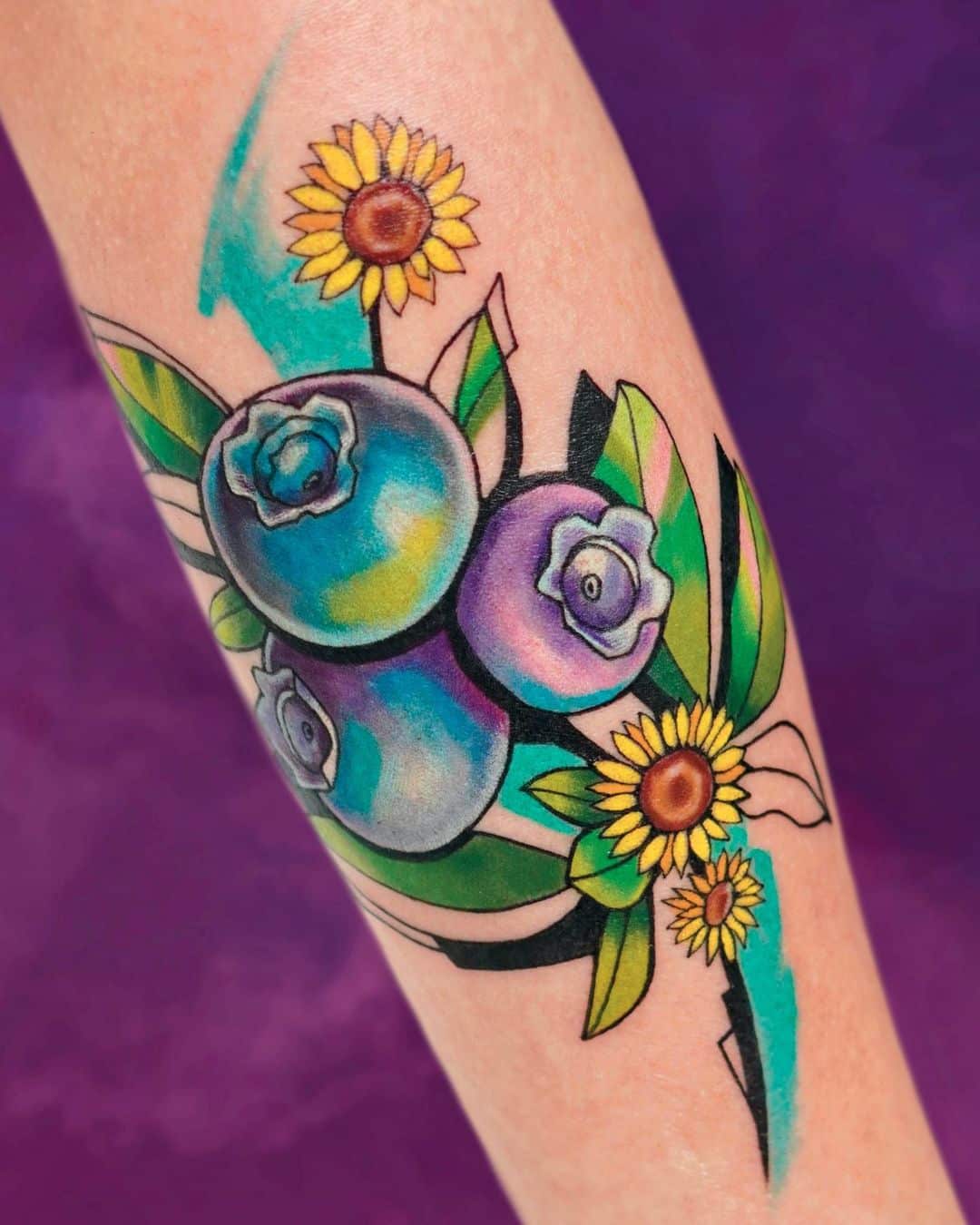 Colorful Blueberry Bouquet Tattoo Design
