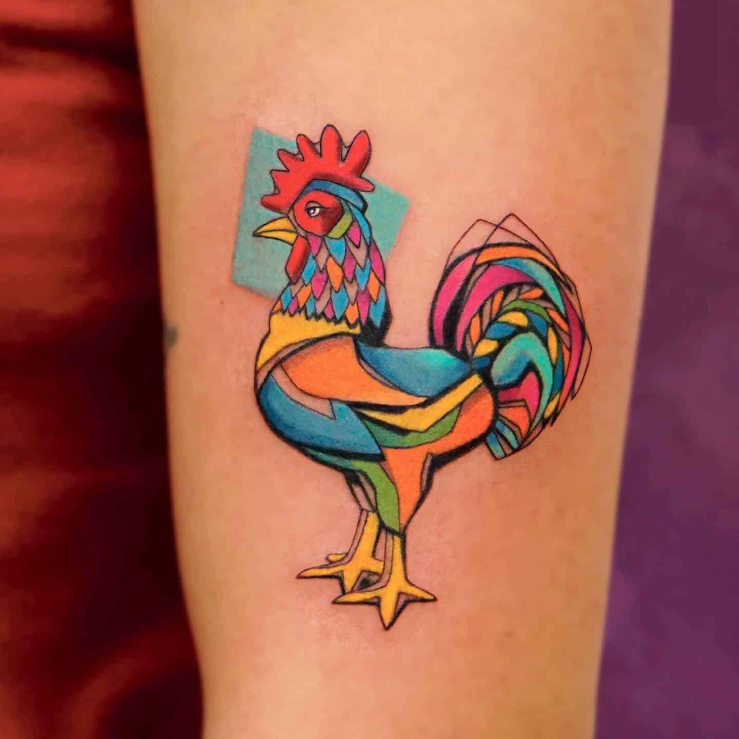 Calle Ocho inspired rooster colorful tattoo