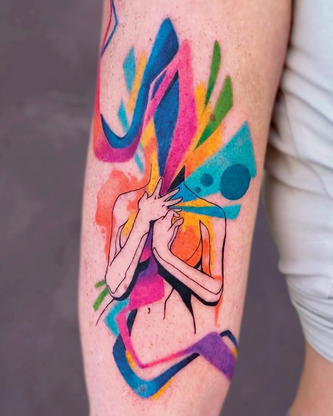 female body abstract colorful tattoo