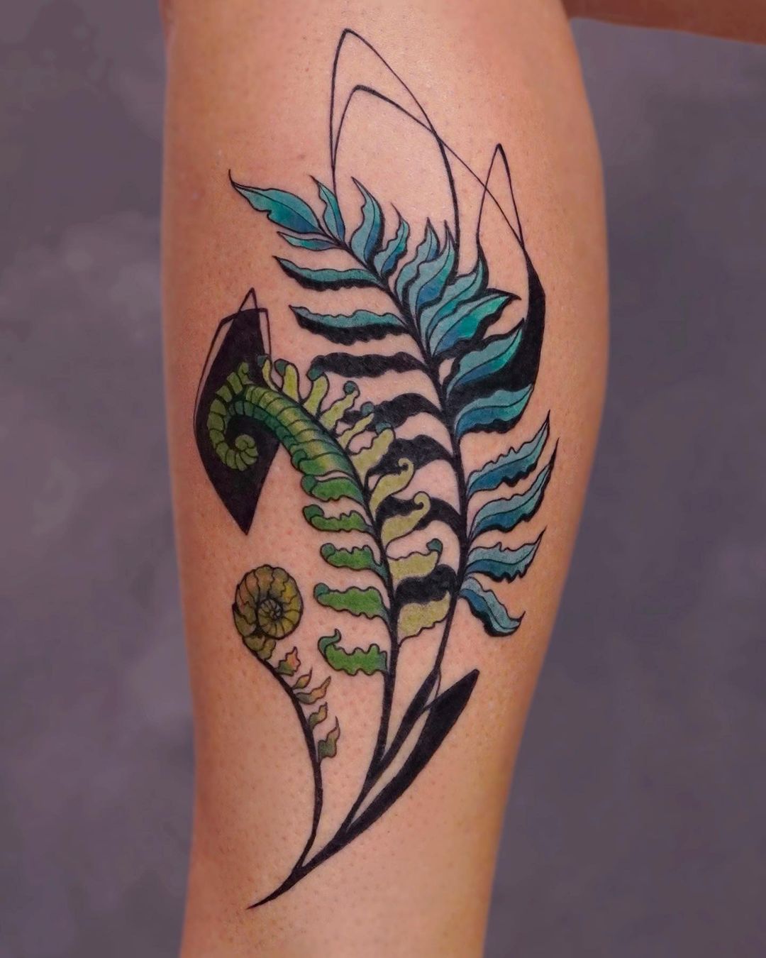 fiddleheads and ferns colorful tattoo