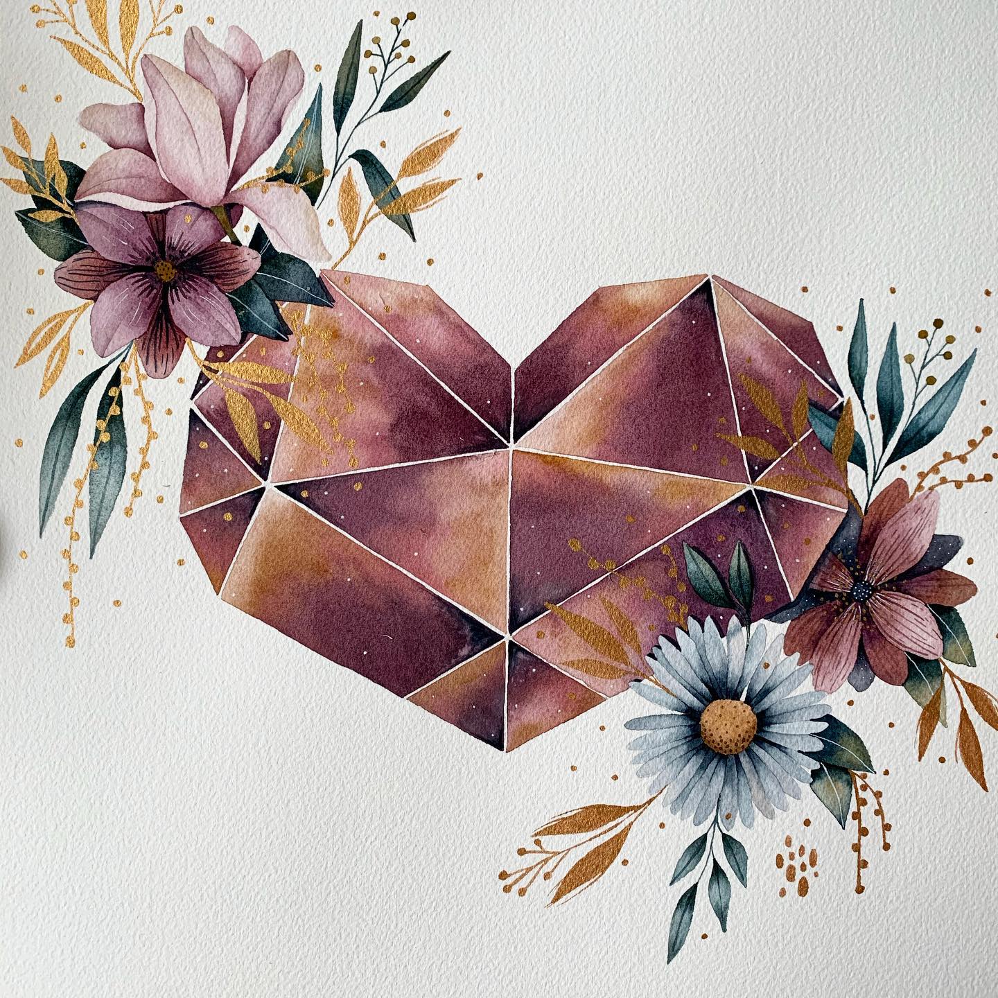heart geometric watercolor painting