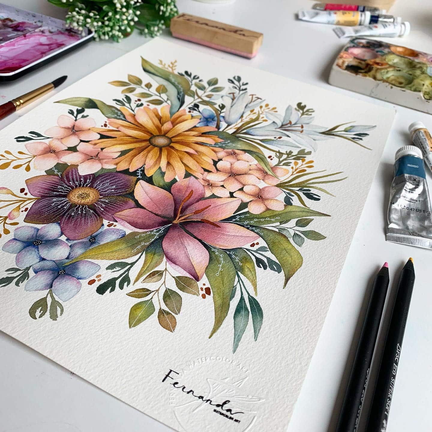floral arrangement watercolor painting
