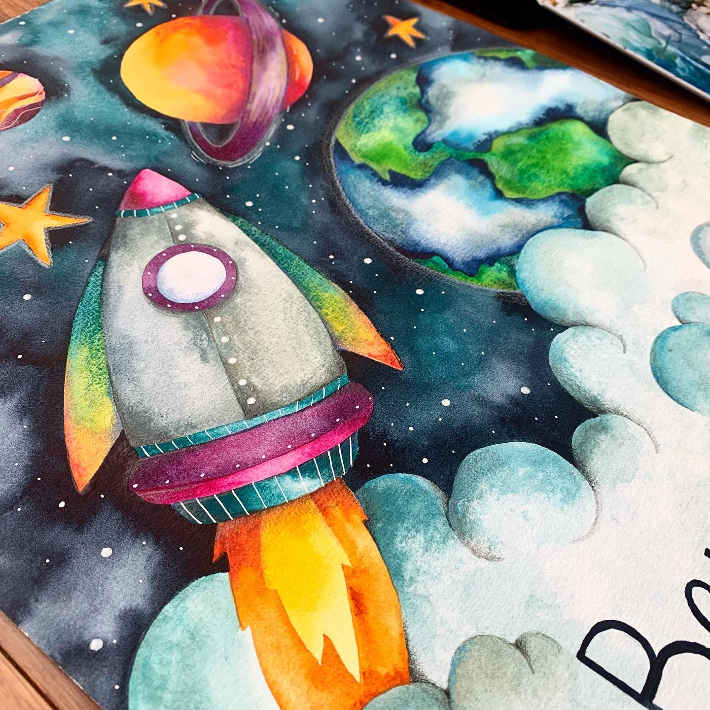 space watercolor painting