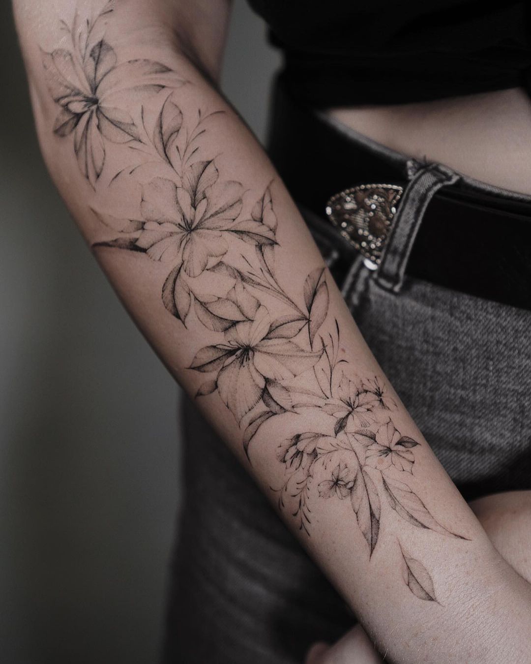 freehand sleeve flower tattoo on the arm