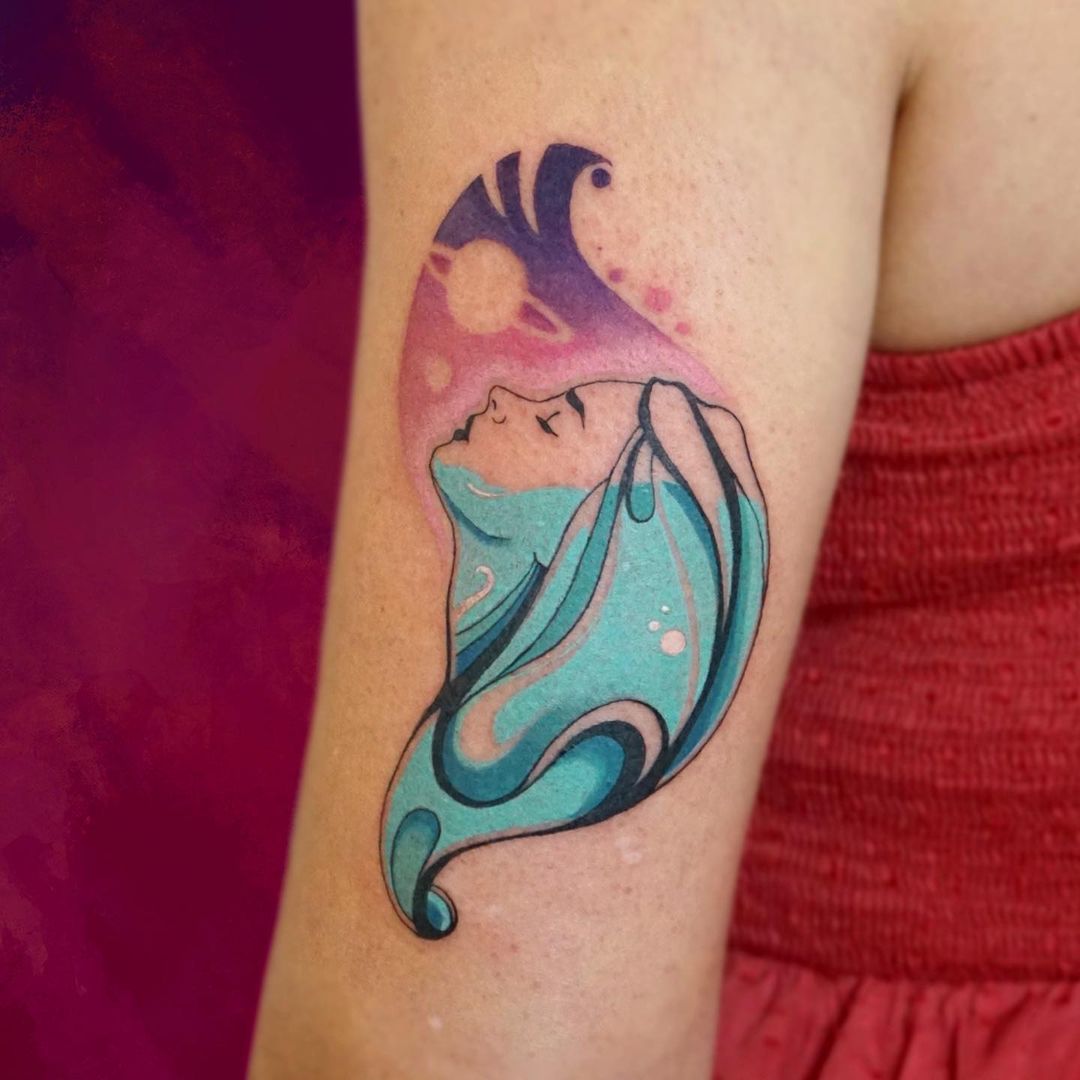 galaxy water feminine colorful tattoo