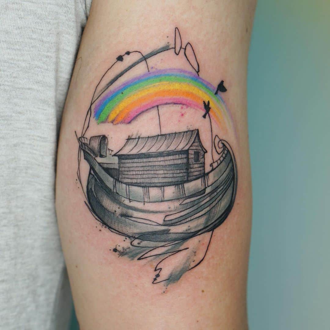 noah's ark rainbow colorful tattoo design