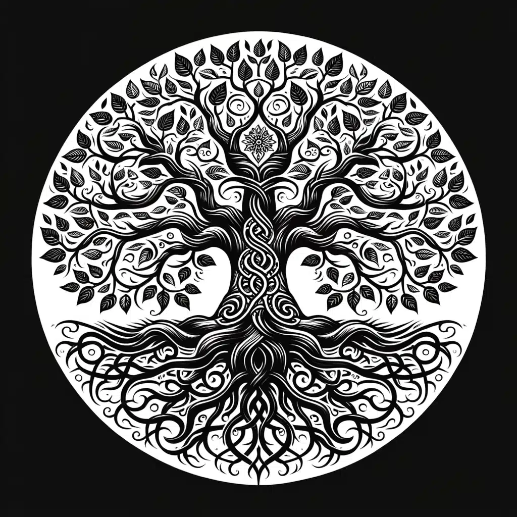 traditional tree of life design for a tattoo or body art